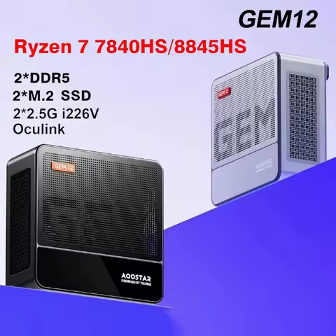 Aoostar GEM12 AMD Ryzen 7 8845HS Mini PC 2*DDR5 2*PCIe SSD USB4 2*2.5G LAN WIFI6 BT5.2 Gaming Comput