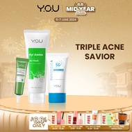 YOU 3-in-1 Acne Treatment Bundle | Anti Acne Facial Wash Acneplus Spot Care Sunbrella Triple UV Sunscreen | Obat Totol Jerawat Paket Skincare