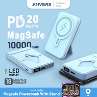 【18 Months Warranty】ANVERS 10000mAh MagSafe Powerbank With Stand For iPhone 15 14 13 12 Pro Max Mini ，20W Magnetic Wireless Fast Charging Power Bank Portable Charger