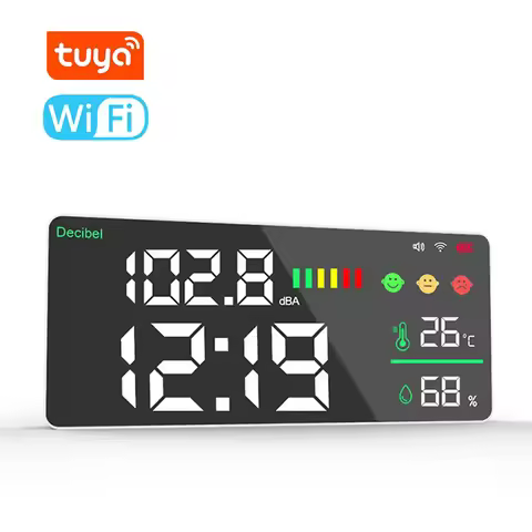 Tuya WiFi 4 in 1 Digital Decibel Sound Meter 11inch LED Color Display APP Control Temperature Humidi