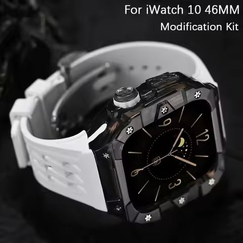 Transparent Case+Strap For Apple Watch Series 10 Fluororubber Watch Band Modification Kit For iWatch