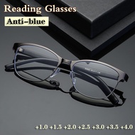 + 100 ~ 400 Classic แว่นตาอ่านหนังสือย้อนยุคผู้ชายและผู้หญิง Anti-Blue Light Hyperopia แว่นตาขาสปริงกรอบ