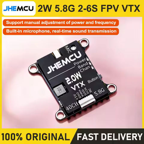 JHEMCU 2W 5.8G video transmission VTX with adjustable power in 6 levels, supporting IRC protocol and
