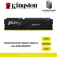 USED KINGSTON FURY BEAST 16GB x2 5600MHz DDR5 non-RGB Gaming | Editing Ram Stick | Desktop Memory