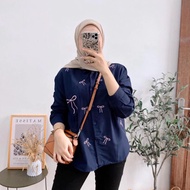 KEMEJA WILLSHA - ZFS Casual Outfit XIYAO Coquette SHIRTWanita FRISELA POPLIN EMBROIDERY RIBBON SHIRT