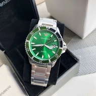 代購Armani手錶男生 阿瑪尼男士腕錶 新品綠水鬼運動夜光潛水錶 時尚潮流不鏽鋼鏈男錶AR11338 AR11340