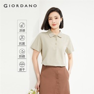 GIORDANO Women Polo Shirts Ice Cooling Polo Shirts Short Sleeve Solid Color Simple Basic Fashion Cas