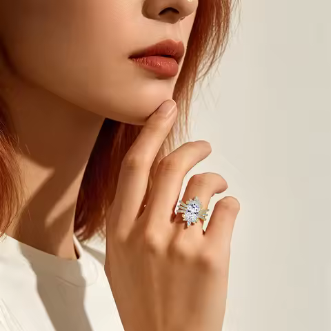 14K Gold Filled 4CT Radiant Cut Bridal Ring Set with Symmetrical Leaf Design Stackable 2 Piece Engag