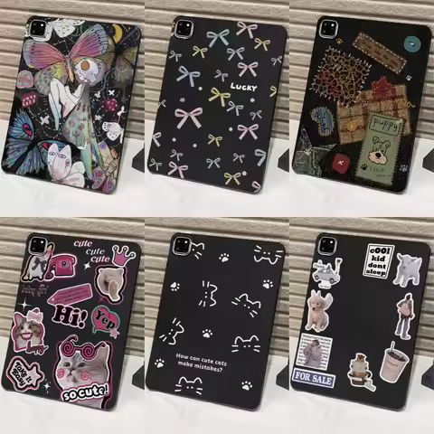 Macaron Bow Black and Gray Cat Tablet Case For Samsung Galaxy Tab A9 A11 A9 Plus A11 Plus S8 Ultra S