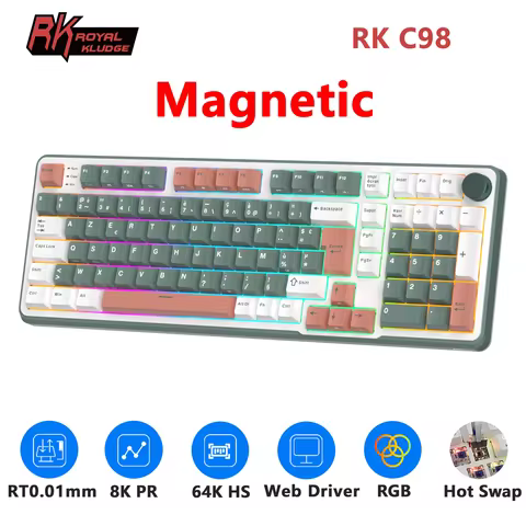 RK ROYAL KLUDGE RK C98 Magnetic Keyboard 0.01mm Rapid Trigg 8000HZ SOCD/Rs 0.125ms RGB Wired Mechani