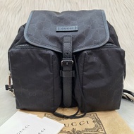 GUCCI 510343 GG 字紋原花黑色尼龍布 束口 後背包