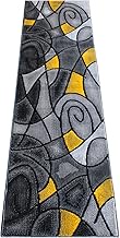 Masada Rugs, Modern Contemporary Runner Area Rug, Yellow Grey Black (2 Feet X 7 Feet)