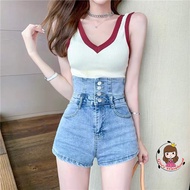 Super high-waisted denim shorts women's fashion denim shorts women's light blue high-waisted denim s
