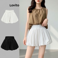 Lovito Seluar Pendek Kasual Wanita Reka Bentuk Reben dan Lipatan L88AD101