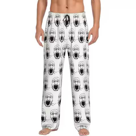 Custom Smiling Wholesome Wojak Soyjak Stockings Funny Meme Pajama Pants Men Sleepwear Sleep Lounge B