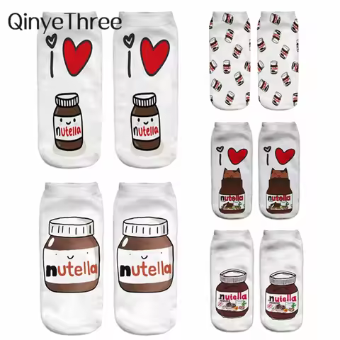 Women Funny Cute 3D Print Foods White Nutella Character Socks Unisex Happy Cartoon Donuts Biscuit De