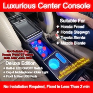 Honda Freed Toyota Sienta Armrest Console Storage Box With 5 USB Ports Deluxe Ambient LED Light