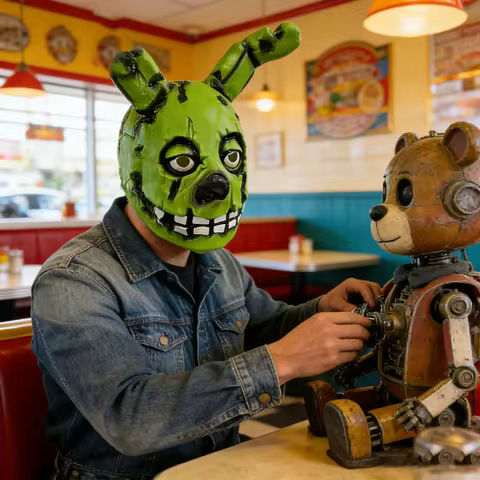 Five Nights at Freddy's Springtrap Mask — FNAF 3 Decayed Bunny Latex Prop, Scary Halloween Cosplay H