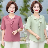 Western Style Summer Middle-Aged Mom Short-Sleeved Summer Clothes Chiffon Shirt Suit Middle-Aged and