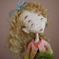 OOAK textile doll, one of the sister and brother dolls in the style of Vivienne