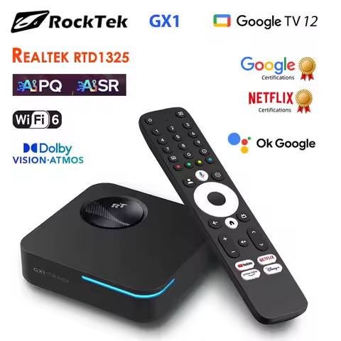 RockTek GX1 UHD Google TV 12 Box Netflix Google Certified 4GB 32G Realtek1325 Support Dolby Atmos 2T