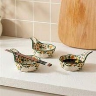 1pc Ceramic Floral Sauce Dish With Handle, 5.7 Inch Small Serving Bowl For Dipping, Soy Sauce, Seaso