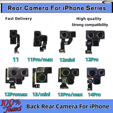 Tested Back Rear Camera For iPhone 11 12 Pro Max 13 14 15 Pro Max Mini Main Lens Flex Cable Camera m