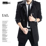 Men's Thickened Wool Blend Windbreaker - Stand-Up Collar & Epaulettes