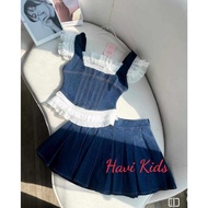 Set of girls' jean skirts and lace tops for children 5,6,7,8,9,10,11,12,13,14,15 years old, suitable