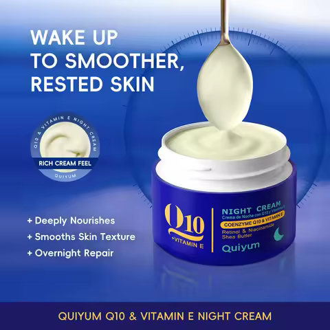 Quiyum Q10 & Vitamin E Night Cream 30g Gentle Firming Care Overnight Nourishment with Retinol, Coenz