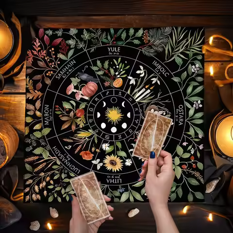 Floral & Plants Tarot Card Tablecloth Altar Cloth Sun Moon Phase Divination Cloth Tarot Mat Decor Fo