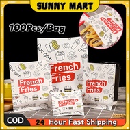 SUNNY 100Pcs Fries Paper Holder Fries Pouch Burger Wrapper Greaseproof Paper Graham Bar Packaging