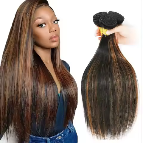 Brown Bundles Highlight Straight Bundles 12A Peruvian Virgin Hair Two Tone Color #1B Mixed With Colo