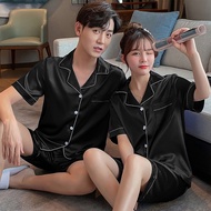 CHAO Korean silk plain short sleeve terno pajama set plus size night sleepwear for women unisex