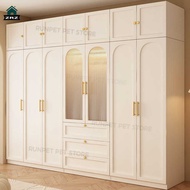 Wardrobe Solid Wood Wardrobe with Glass Door 2/3/4/5/6 Door Wardrobe French Style Cabinet Cream Styl