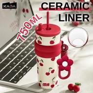 KADA Tumbler 750ML(25OZ) Ceramic Liner Hot&Cold 316 Stainless Steel With Straw Cherry Girly Tumbler 