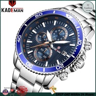 KADEMAN Cadman Mens Watch Stainless Steel Strap Multifunctional Three Eyes Sports Waterproof Quartz 