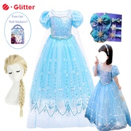 Dress for Kids Girl Princess Dresses Frozen 2 Baby Girls Clothes Anna Elsa Cosplay Costume Long Cloak Wig Stickers Hair Clip Birthday Party OOTD Costumes