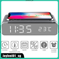 LED Electric Alarm Clock Charging Pad Digital Thermometer Clock HD Mirror Clock with Phone Wireless Charger and Date