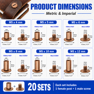 20 Sets Straight Groove Chicago Leather Rivet Screw Kit 6 Colors (M5x4-12mm）For DIY Leather Button E