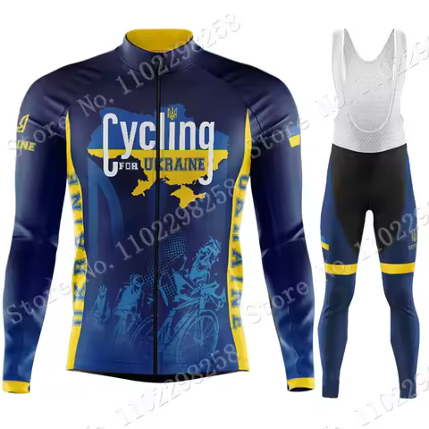 Ukraine National Team Cycling Jersey Set 2023 Clothing Suit Long Sleeve Winter Men Bike Road Pants B