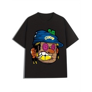 T-Shirt Grafik Retro Y2K Lelaki - Leher Krew Putih dengan Rekaan Wajah Senyuman Yang Kuat