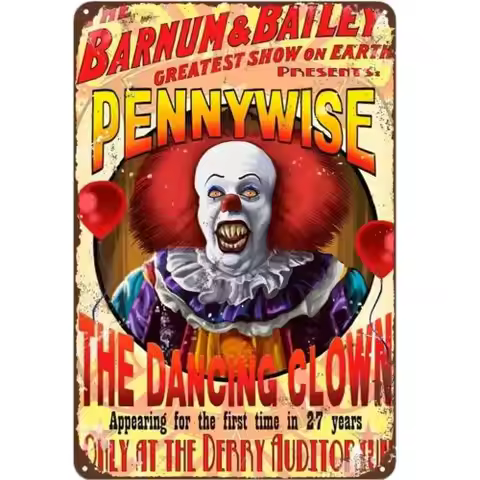 Vintage Style Pennywise Dancing Clown Metal Sign Wall Decor Stephen King-Aluminum