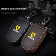 Car Logo Key Protector Bag Leather Key Holder Keyring Wallet Zipper Bag For Ferrari SP1 812 F40 SF90