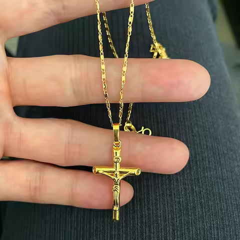 Brand New Authentic 24k Gold Necklace Gold Plated Cross Necklace Women & Men Couple Jewelry Gifts
