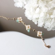 【四葉草手鏈】白色花朵手鏈 手工銅線樹脂14kgf 手錬