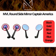 MVL Bwinboy Round Shape Side Mirror For Motorcycle Cermin Motosikal Design Captain America
