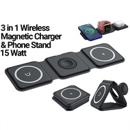 3 In 1 Wireless Charger Pad Magnetic 15W สถานีชาร์จพับ Multi Device Charger สำหรับ iPhone 11121314 1