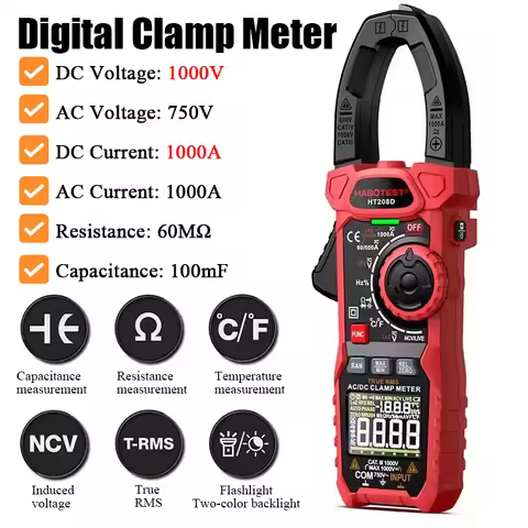 HT208D 1000A AC DC Current Digital Clamp Meter Two color Backlight True RMS Capacitance Temperature 