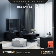 KitchenZ Bestar Series Black TV Cabinet Side Table Chest Drawer Almari Kabinet gelap grand metal leg